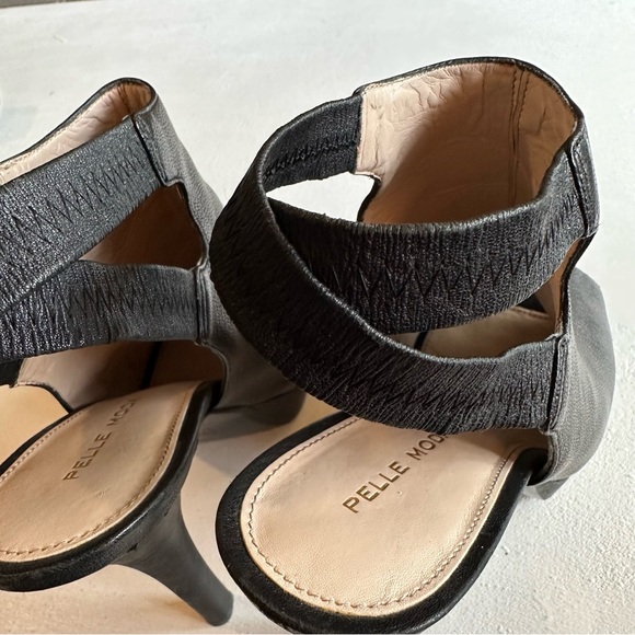 Pelle Moda Peep Toe Platform Heels Elastic Criss Cross Straps Black Size 8.5 - Picture 7 of 11